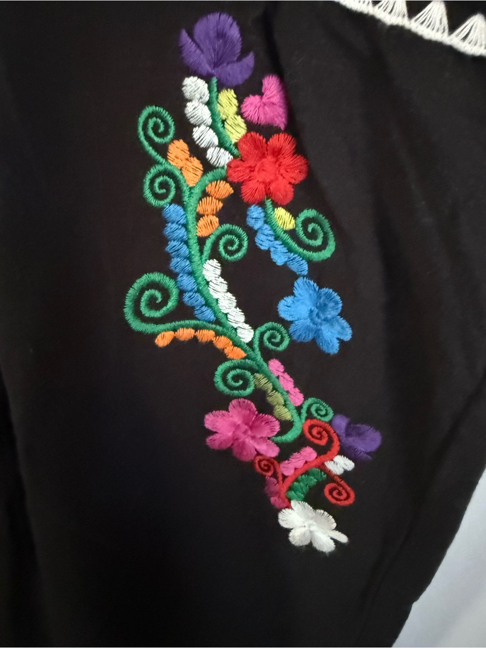 100% Cotton Black Embroidered Floral Boho Dress - Picture 5 of 11